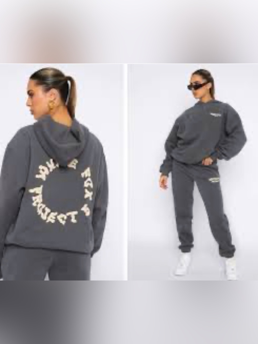 White Fox Project 5 Gray Oversized Hoodie Sweatshirt Size M/L
